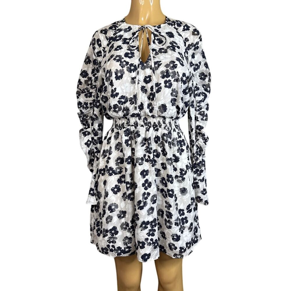 Ted Baker London Felici Floral Mini Dress Ruched Long Sleeve SZ 1 US 4